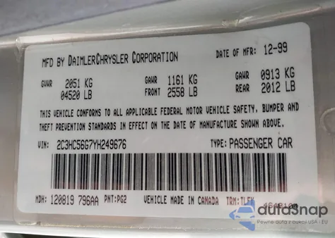 2000 Chrysler Lhs из США, поврежденный, VIN 2C3HC56G7YH249676